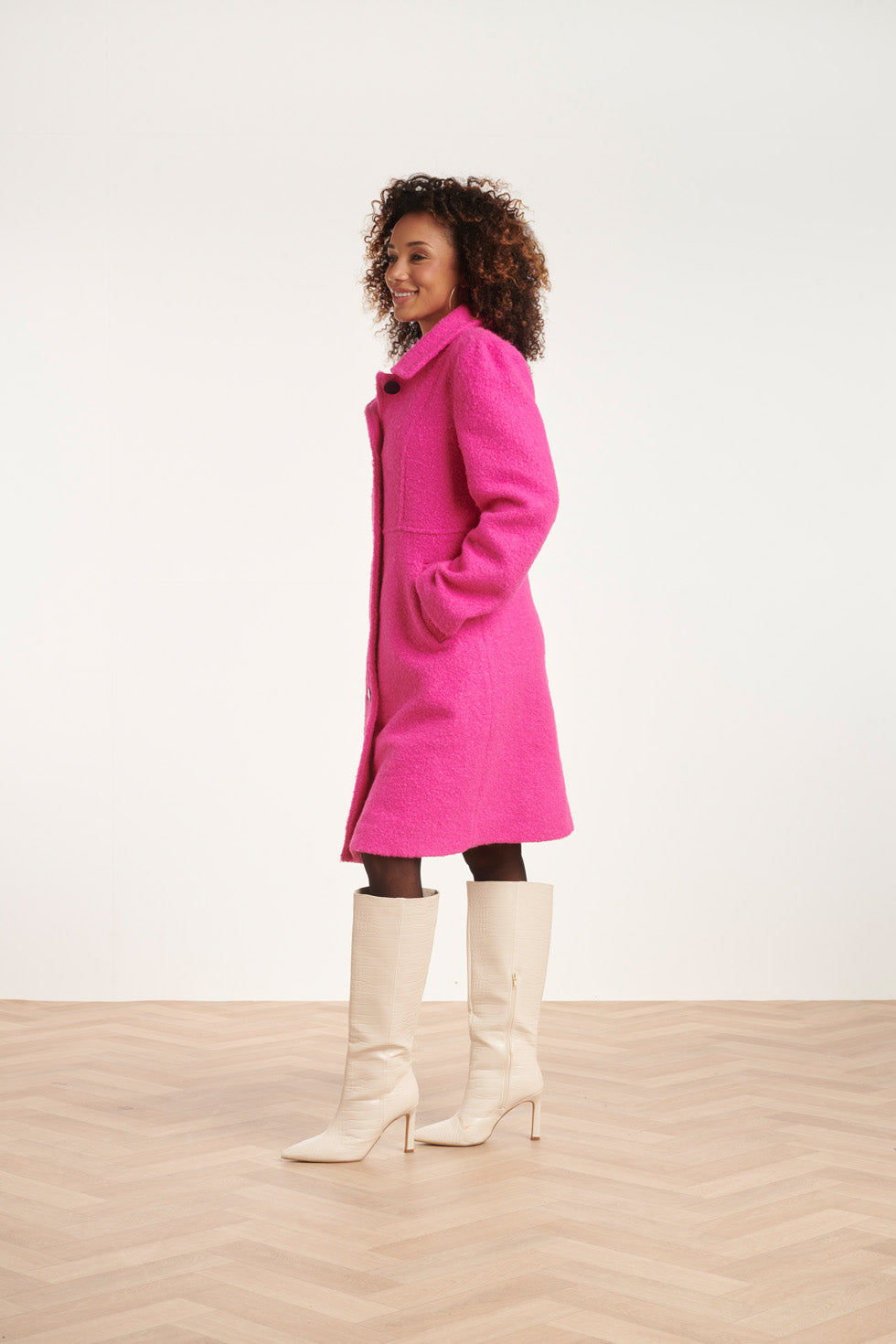 24550 Lange Bouclé Jas | Fuchsia
