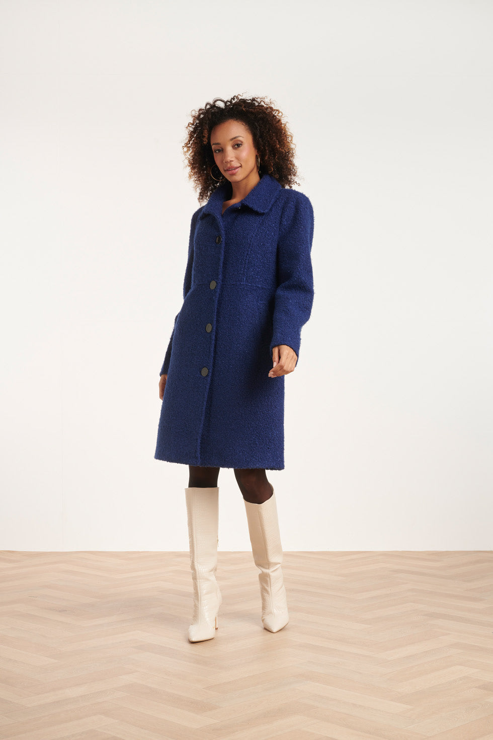 24550 Lange Bouclé Jas | Navy