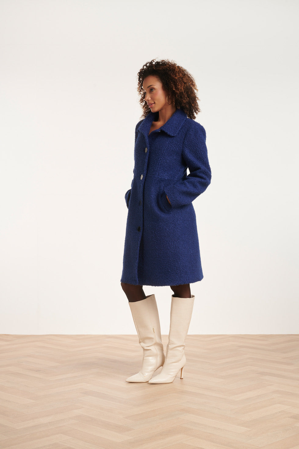 24550 Lange Bouclé Jas | Navy