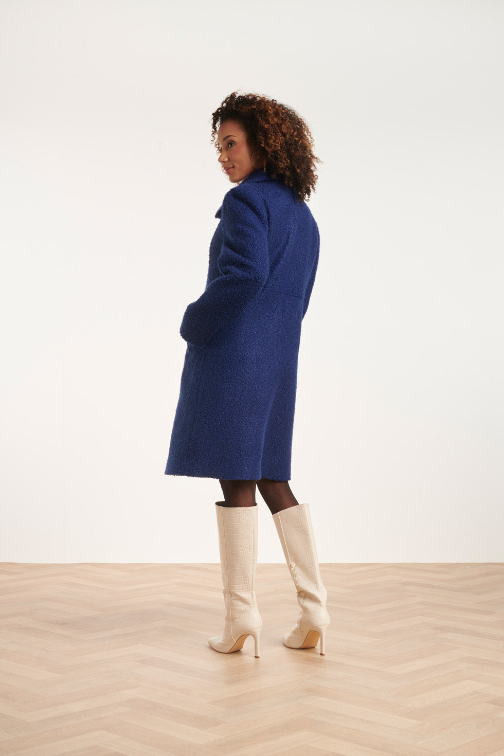 24550 Lange Bouclé Jas | Navy