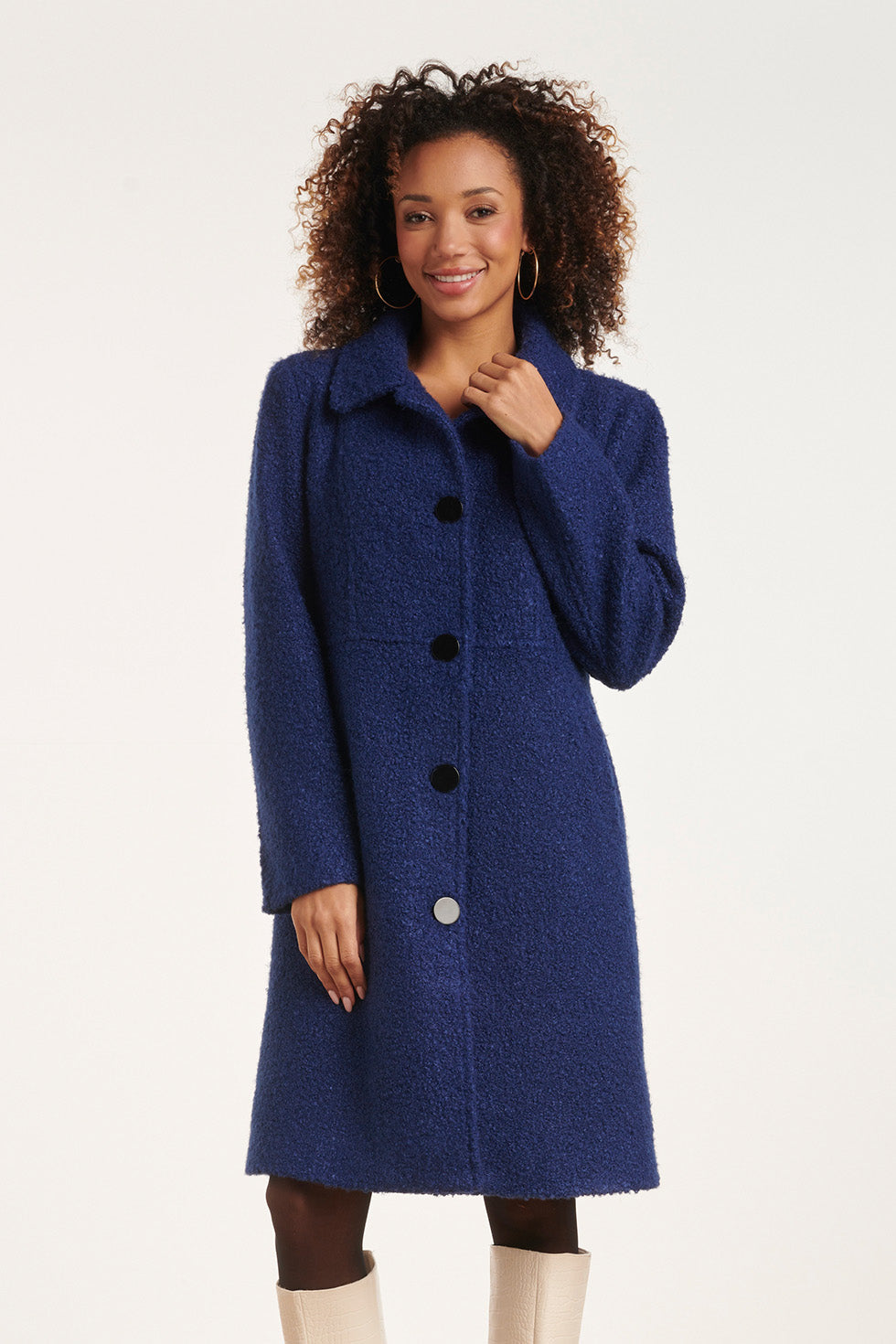 24550 Lange Bouclé Jas | Navy