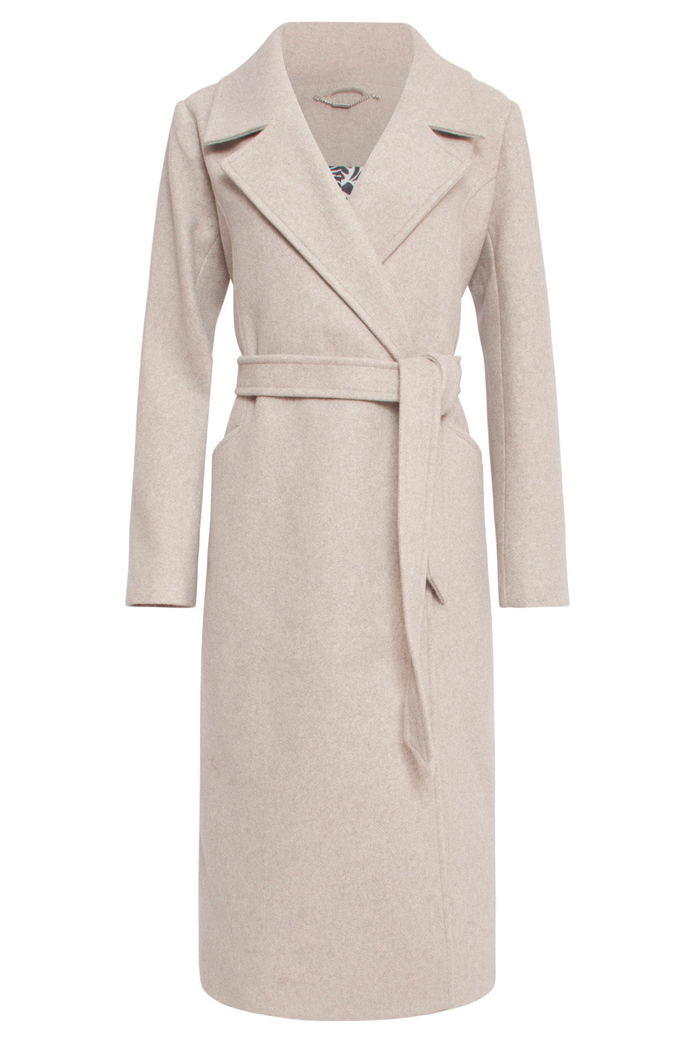 24552 Lange Beige Jas Met Grote Revers | Sand