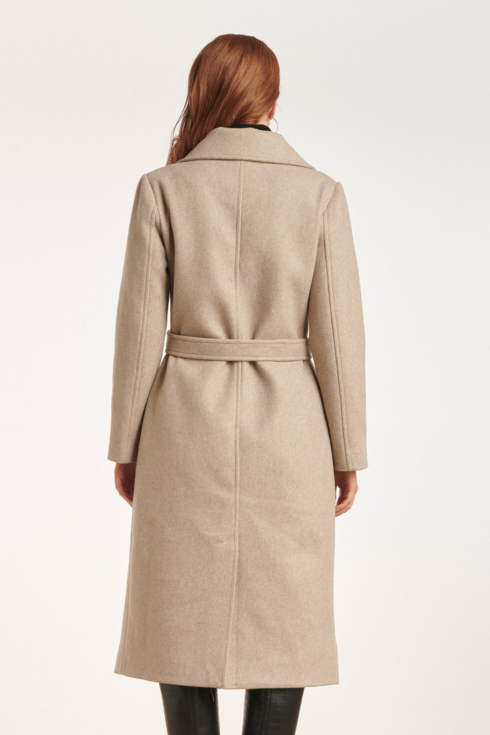 24552 Lange Beige Jas Met Grote Revers | Sand