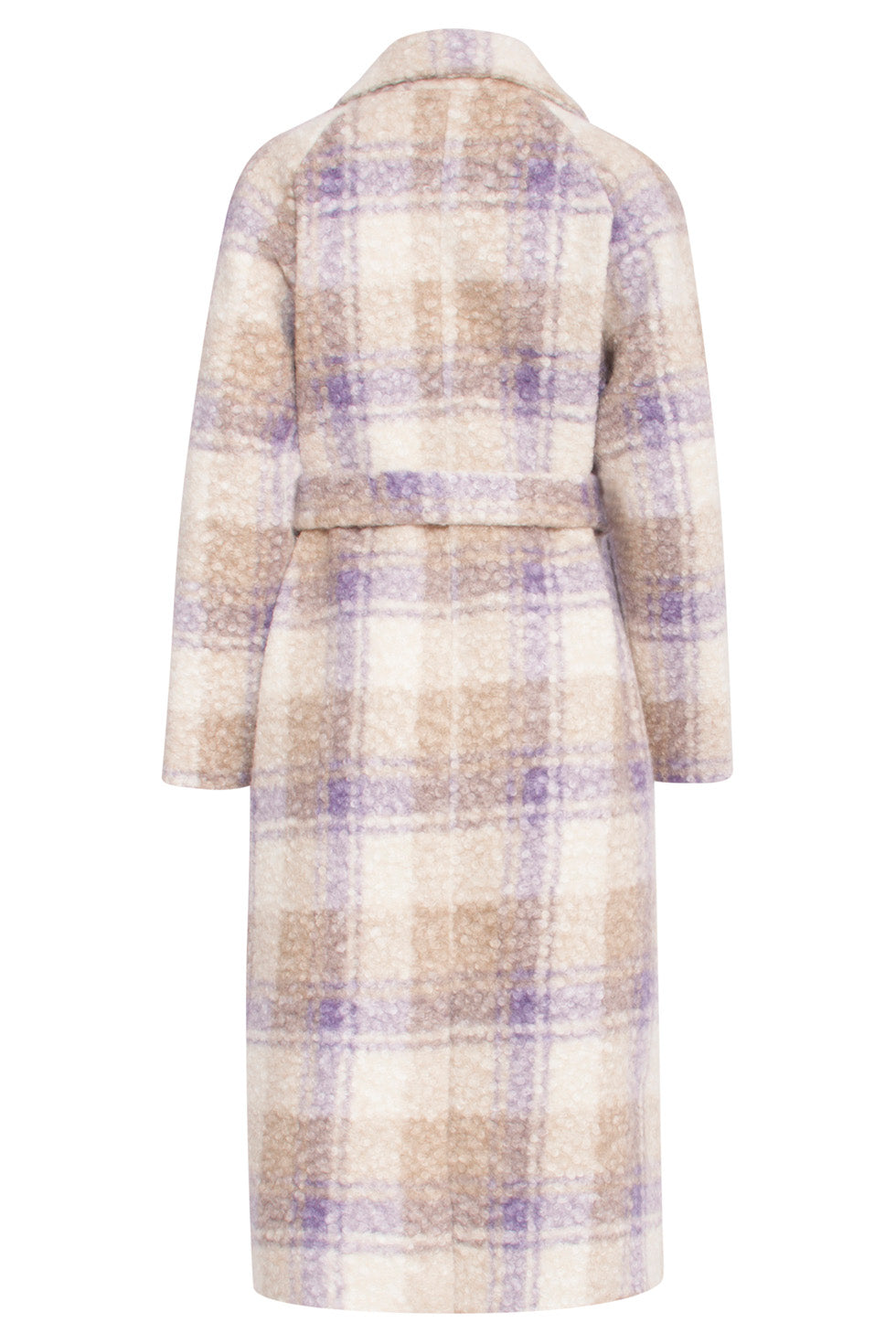 24556 Lange Lila Geruite Jas Met Grote Revers | Sand - Lilac
