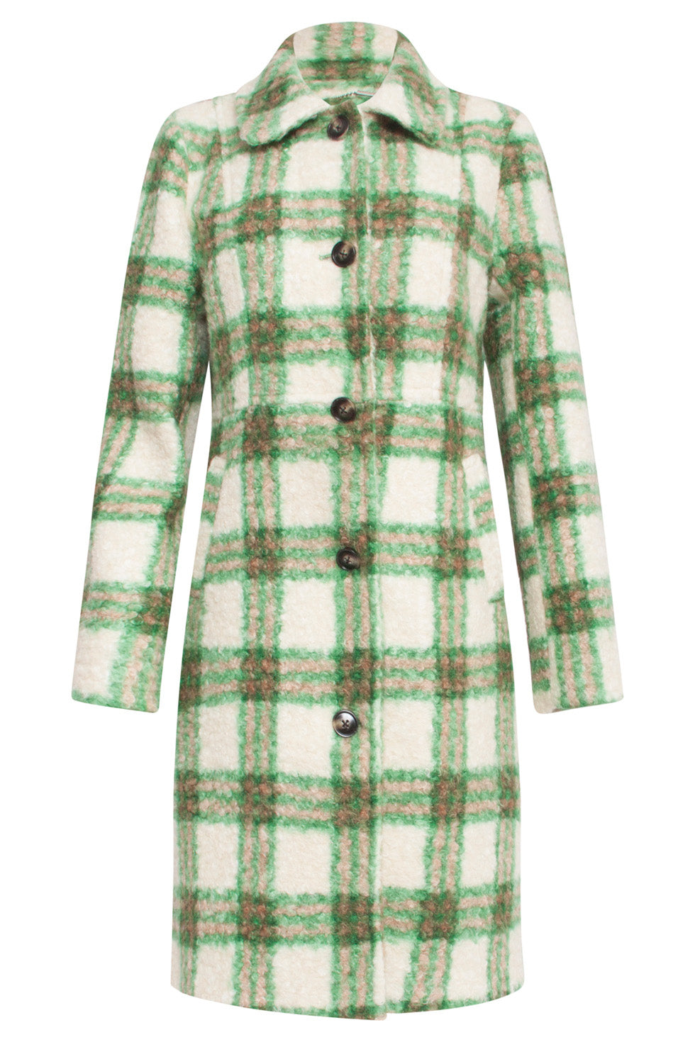 24558 Lange Geruite Jas | Sand - Green