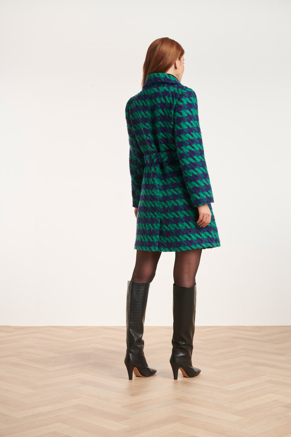 24560 Lange Pied-De-Poule Jas | Emerald - Cobalt