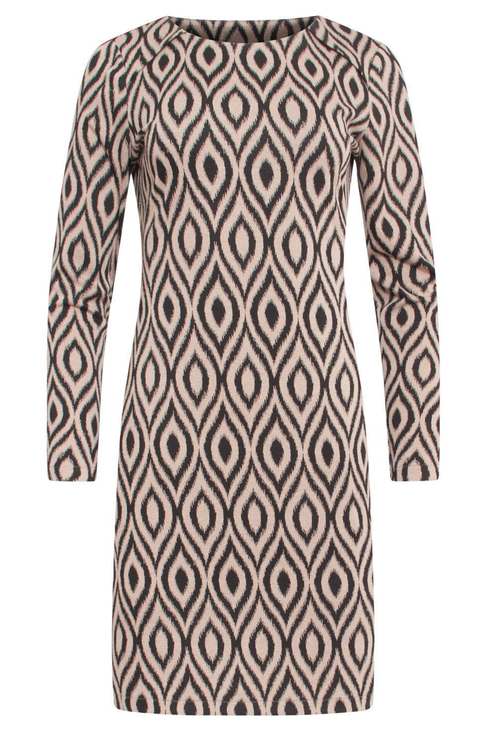 24562 Korte Strakke Jurk Met Geometrische Print | Black - Sand