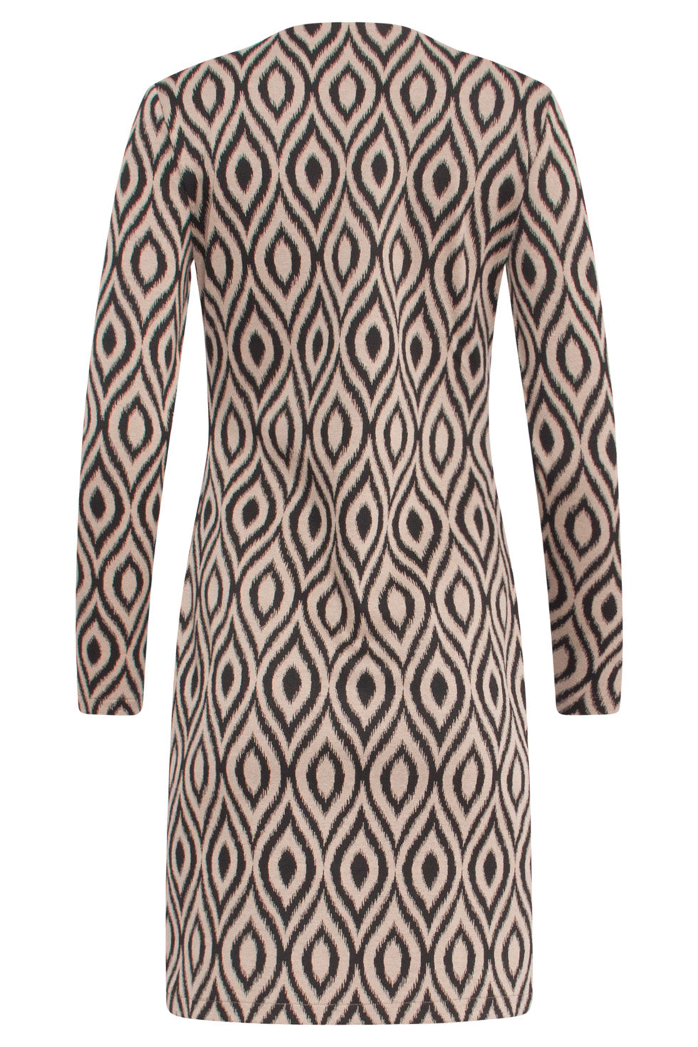 24562 Korte Strakke Jurk Met Geometrische Print | Black - Sand