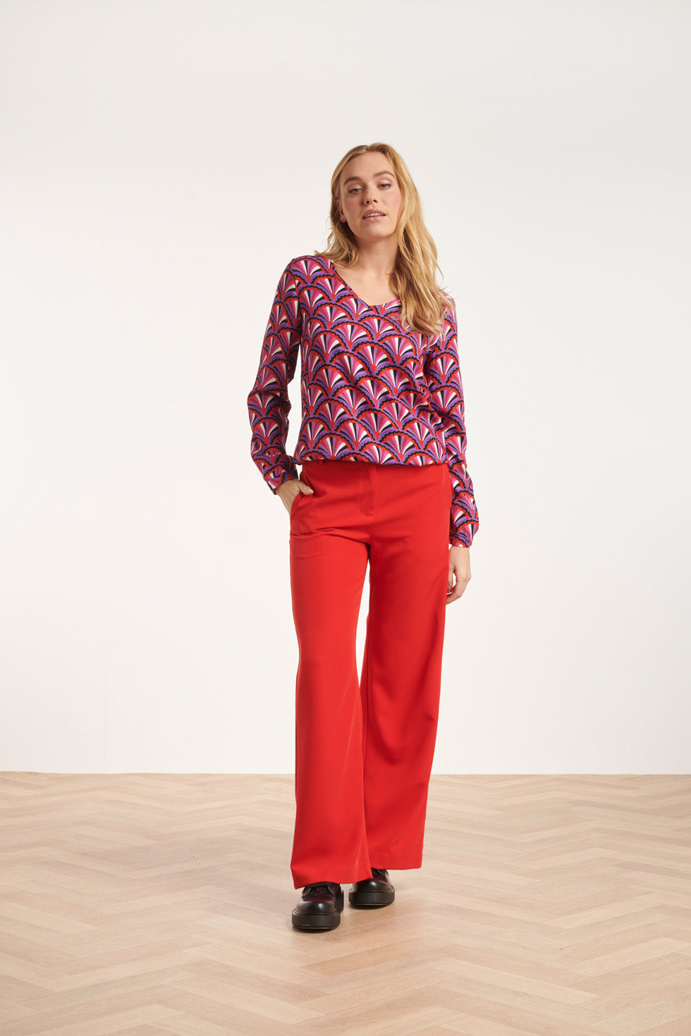24586 Tailored Broek Met Wijde Pijpen | Red