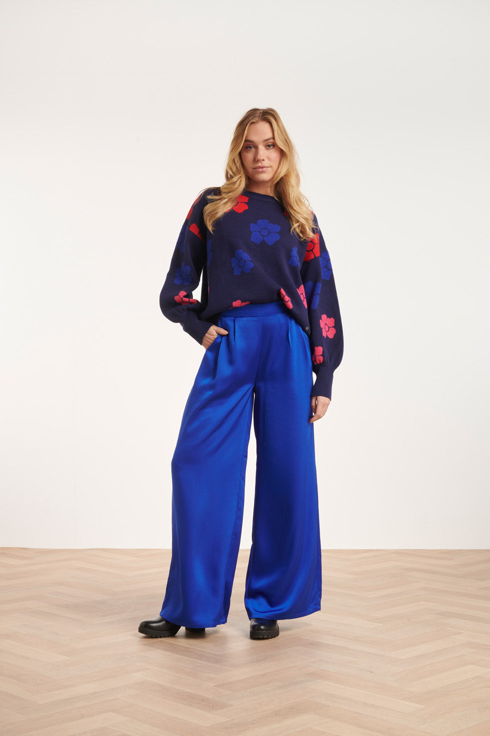 24592 Wijde Satijnen Cobalt Broek | Cobalt Blue