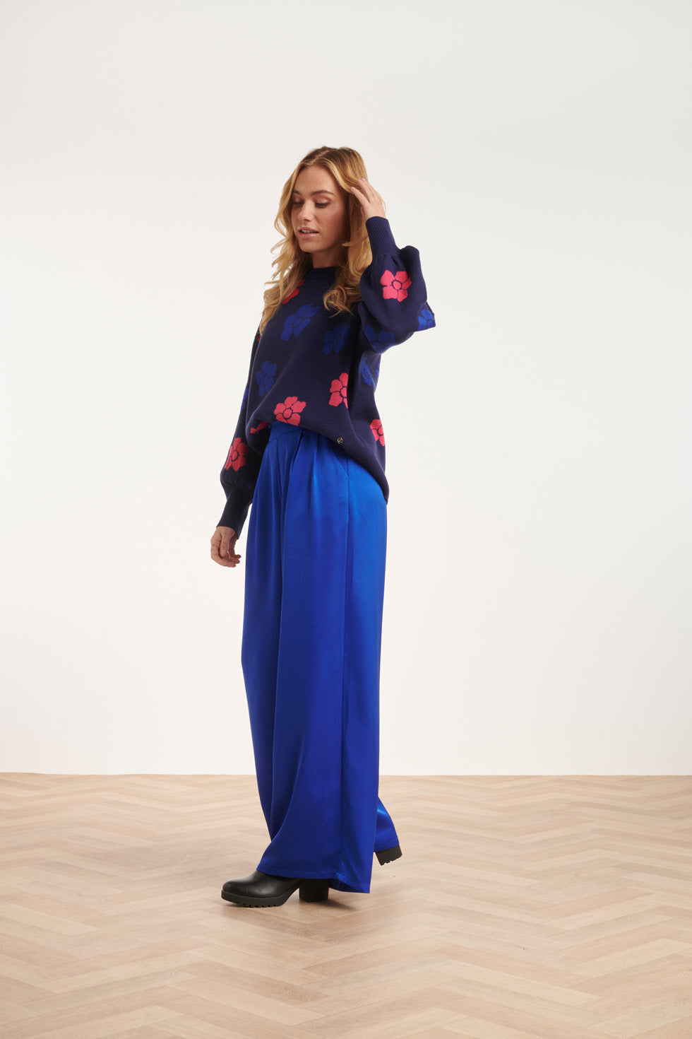 24592 Wijde Satijnen Cobalt Broek | Cobalt Blue