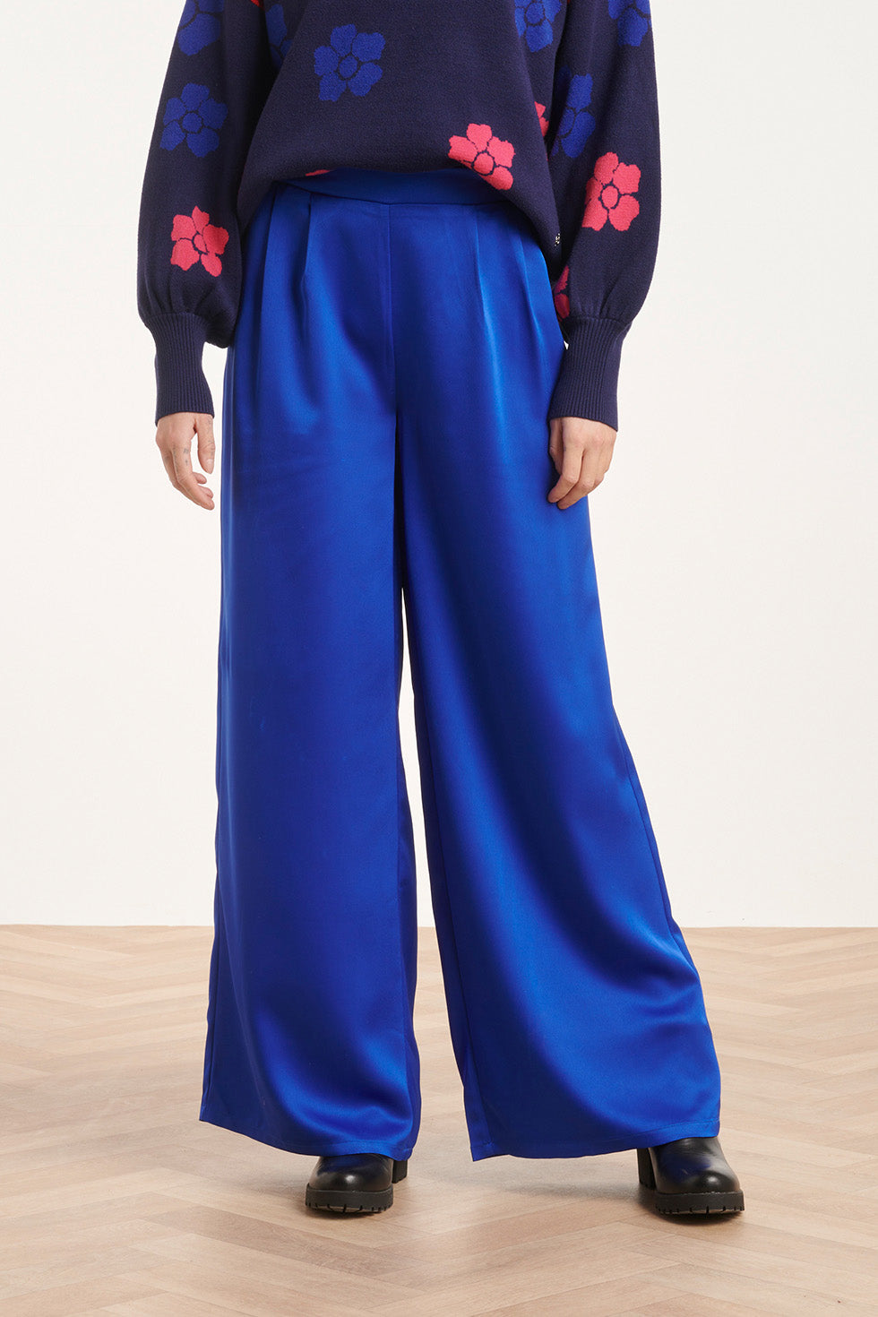24592 Wijde Satijnen Cobalt Broek | Cobalt Blue