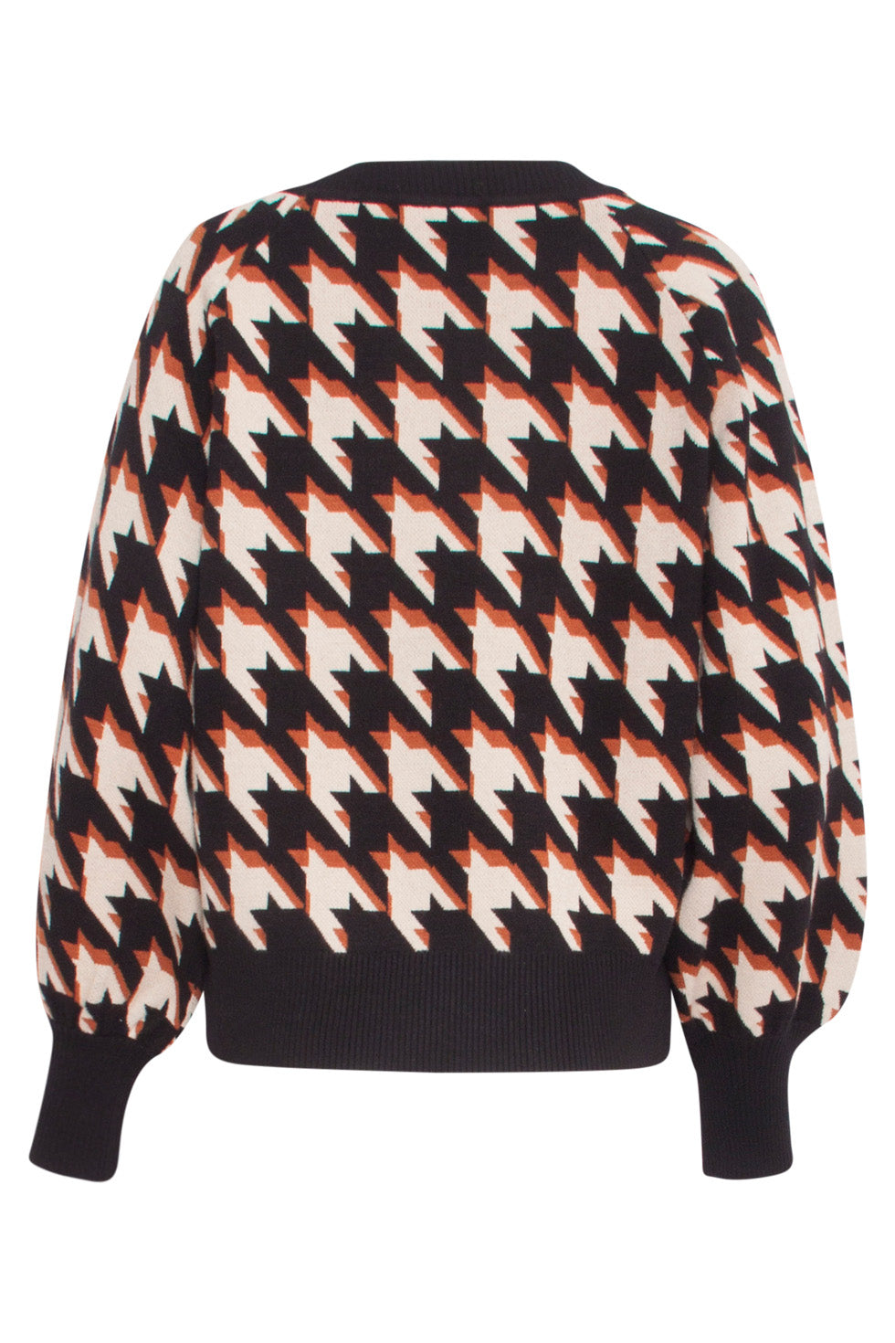 24599 Gebreide Top Met Pied-De-Poule Print | Black - Sand