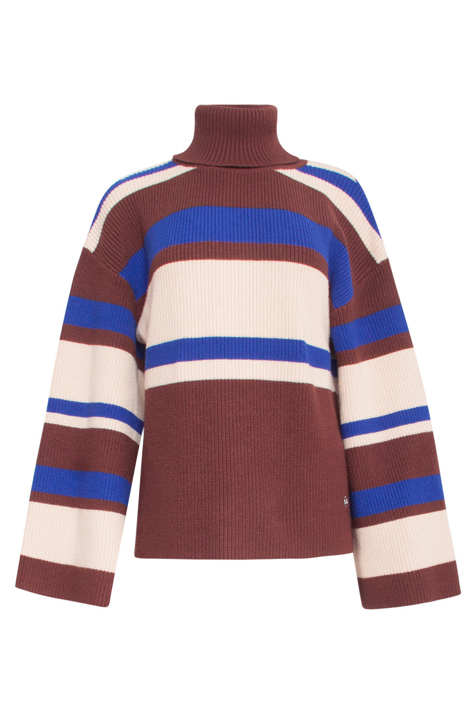 24603 Gestreepte Gebreide Top | Dark Brown - Cobalt