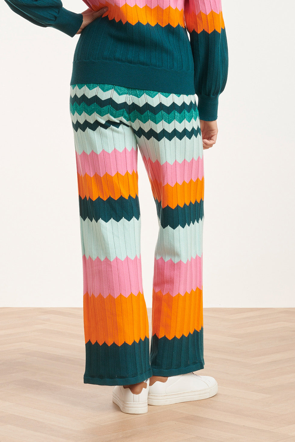 24608 rijke Zig-Zag Gebreide Broek | Petrol - Muticolour