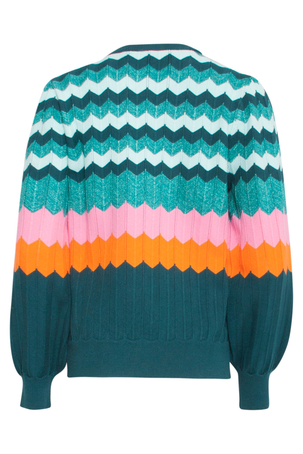 24609 Rijke Zig-Zag Gebreide Top | Petrol - Muticolour