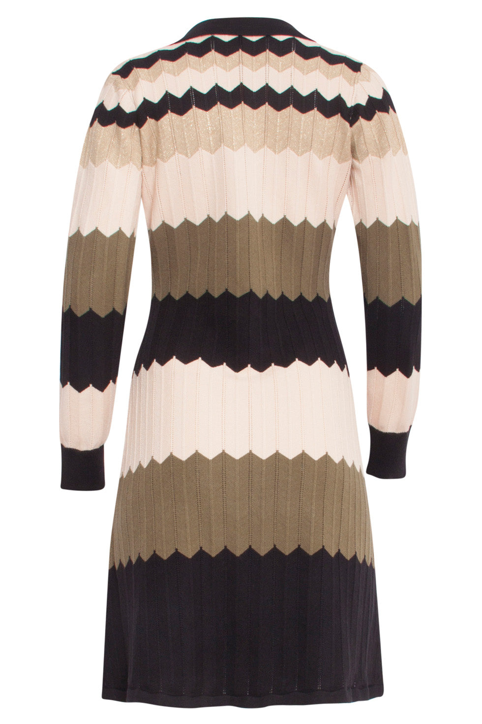 24610 Neutrale Zig-Zag Gebreide Jurk | Sand - Muticolour