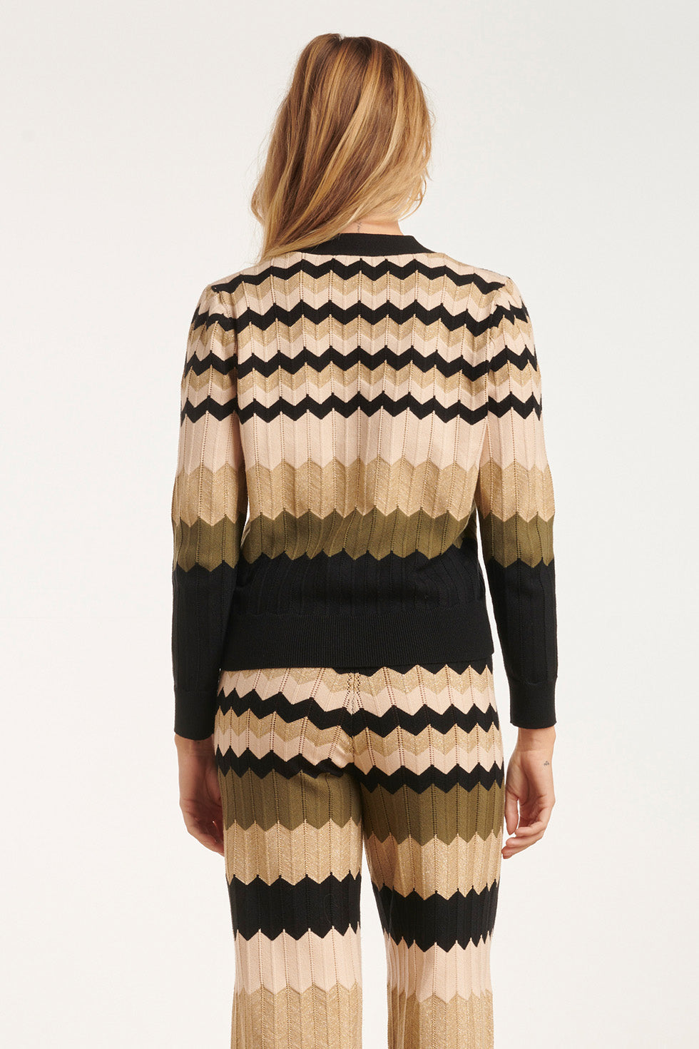 24611 Neutrale Zig-Zag Gebreide Cardigan | Sand - Muticolour