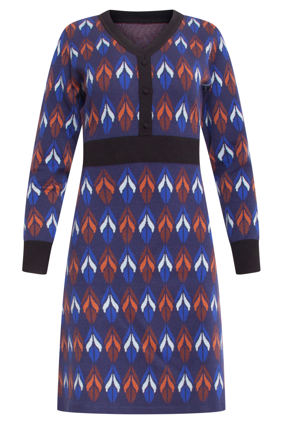 24612 Gebreide Jurk Met Bladeren Print | Blue - Brown