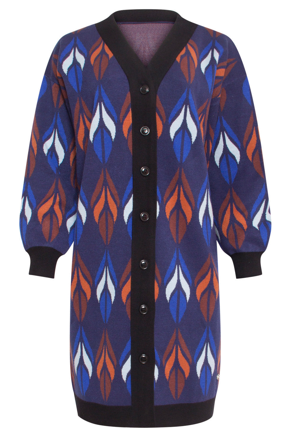 24613 Gebreide Vest Met Bladeren Print | Blue - Brown