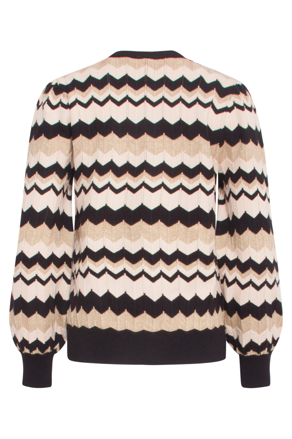 24614 -e Zigzag Gebreide Top | Sand - Black