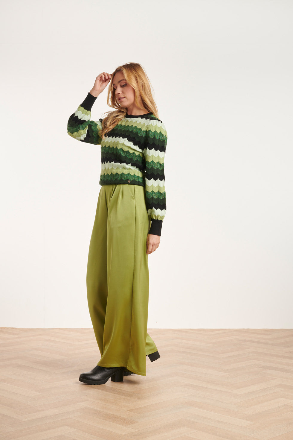 24615 Zigzag Gebreide Top | Green - Black