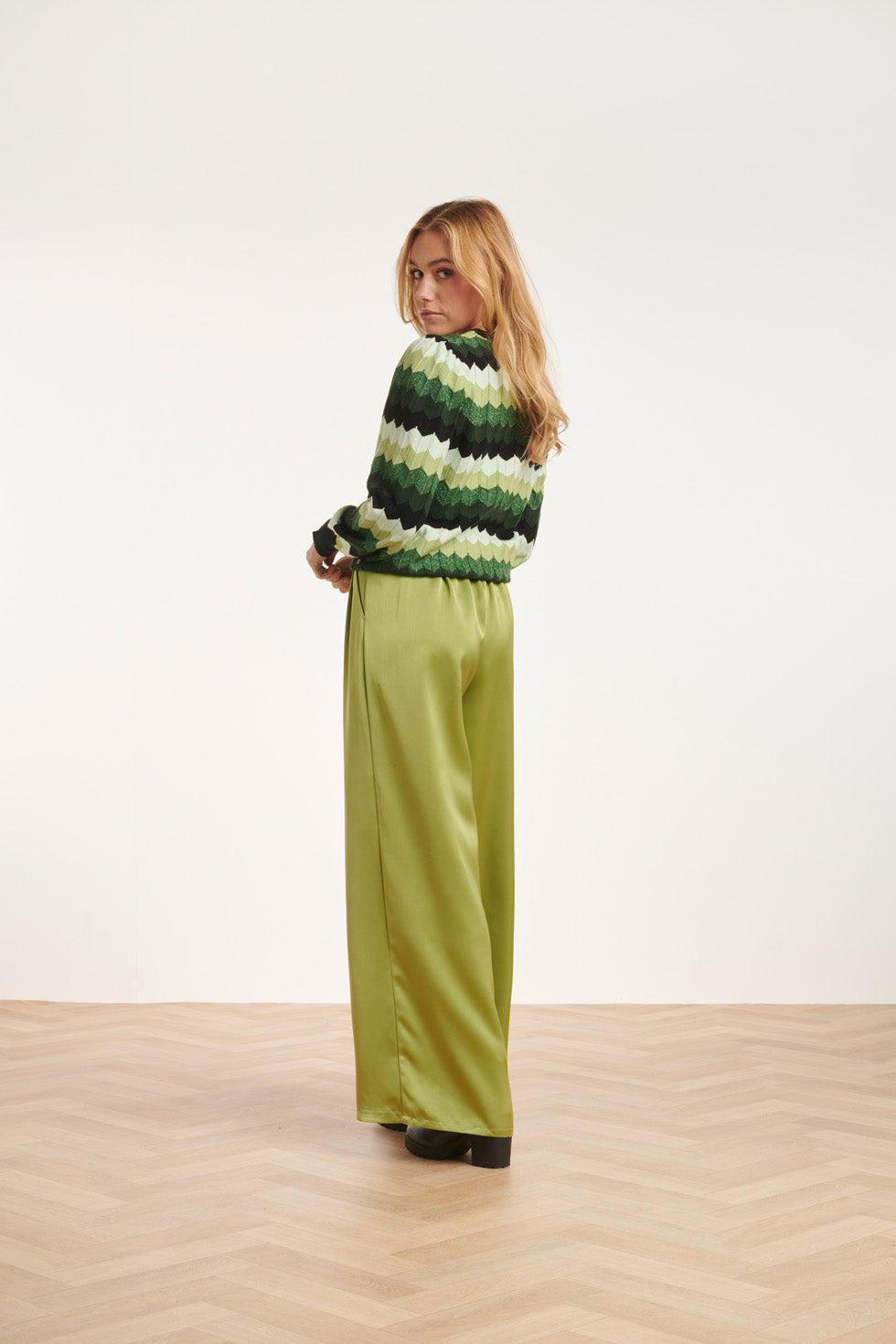 24615 Zigzag Gebreide Top | Green - Black