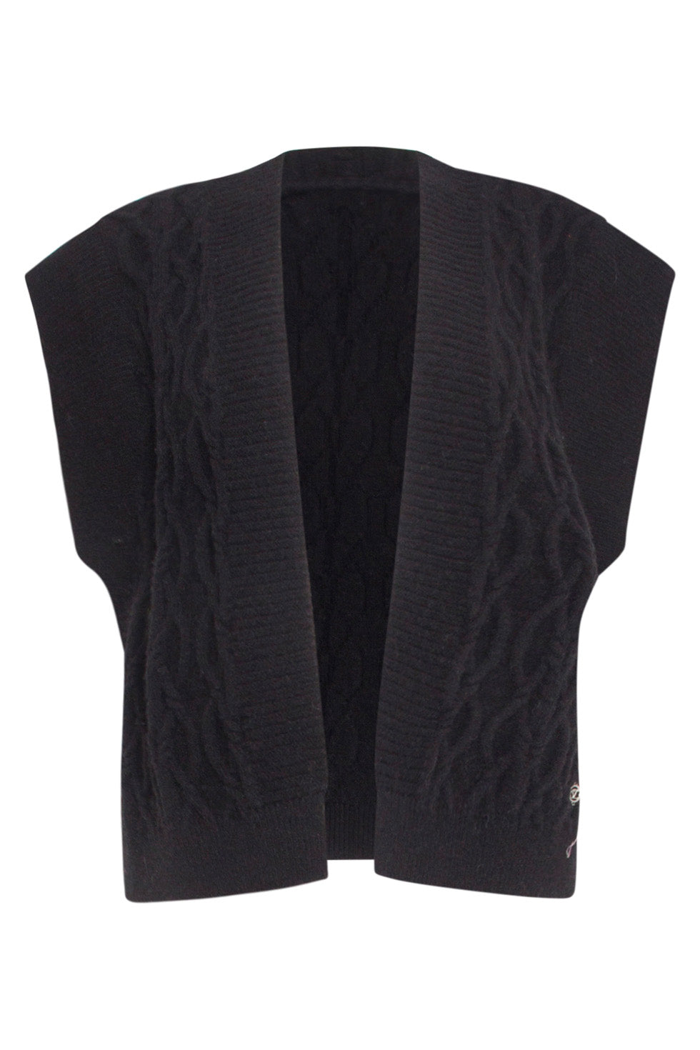 24616 Gebreide Gilet Met Gevlochten Structuur | Black