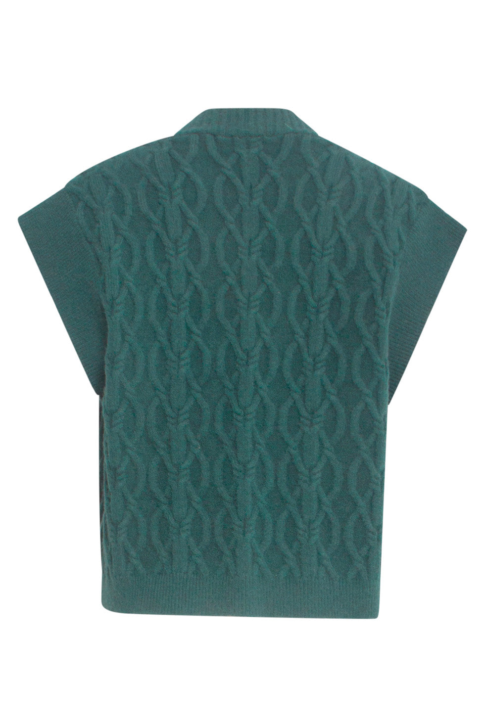 24616 Teal Gebreide Gilet Met Gevlochten Structuur | Petrol