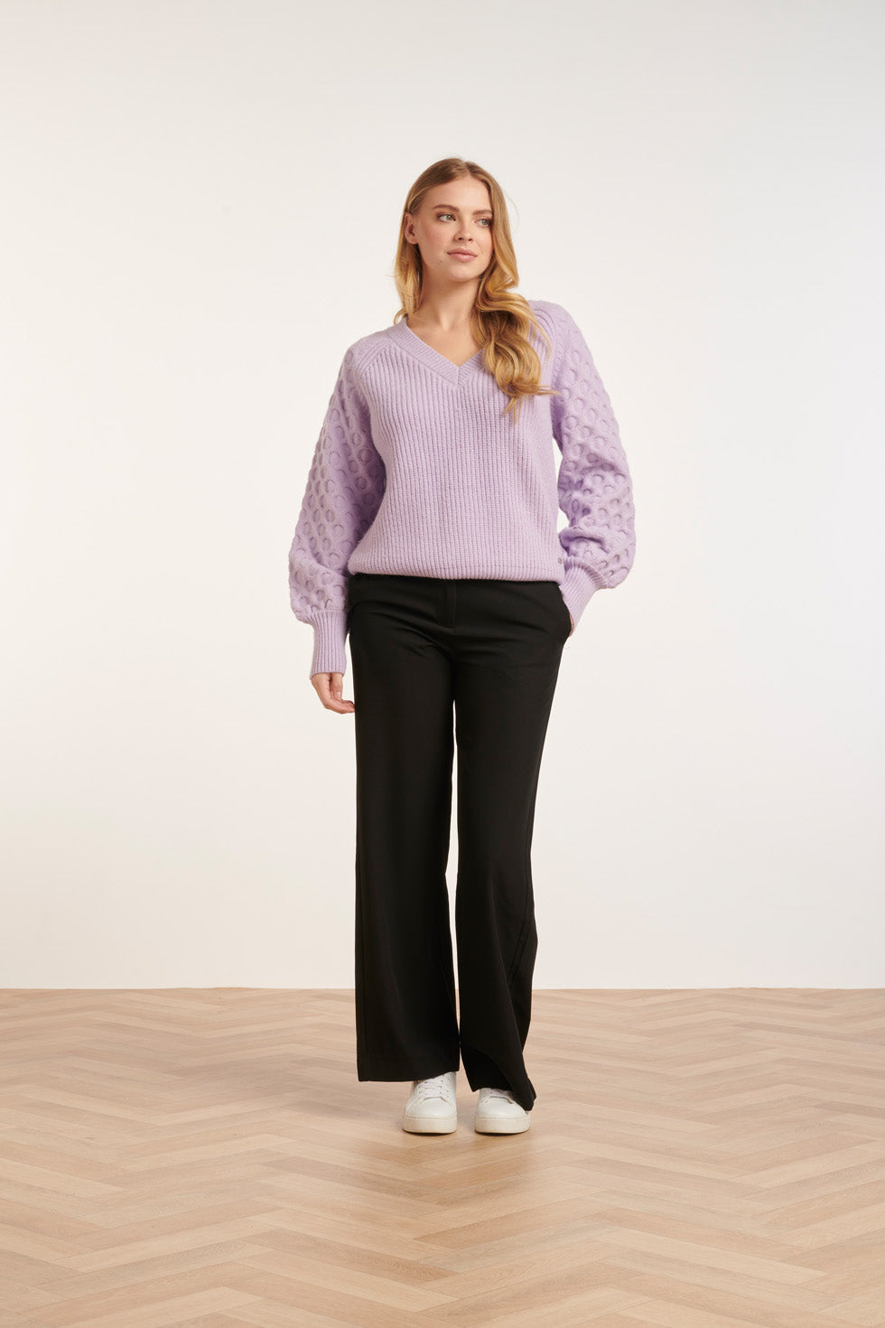 24617 Lila Dikke Gebreide Trui Met Structuur | Lilac