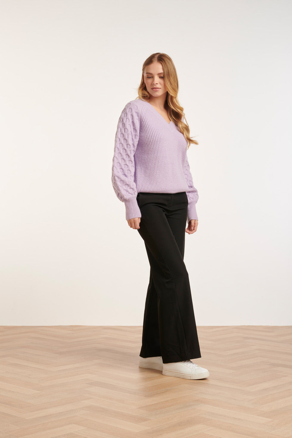 24617 Lila Dikke Gebreide Trui Met Structuur | Lilac