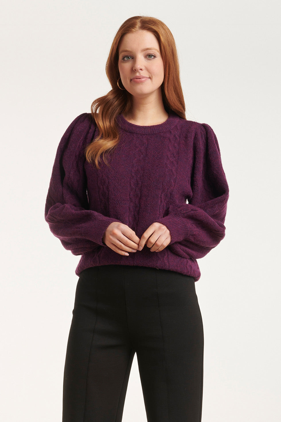 24619 Paarse Gebreide Trui Met Gevlochten Structuur | Purple