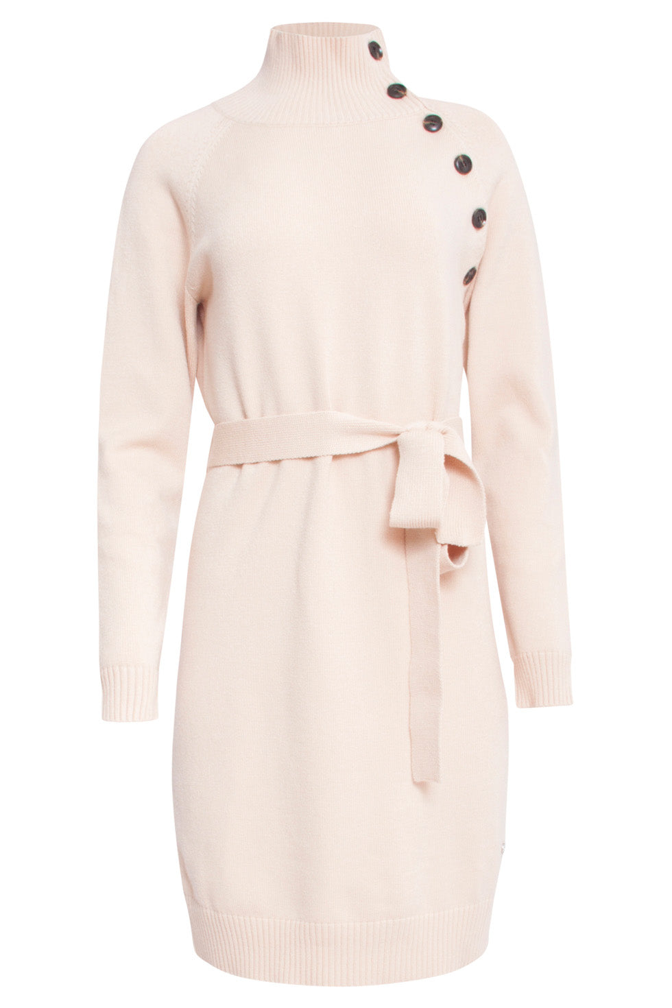 24621 Beige Gebreide Jurk Met Hoge Hals | Sand
