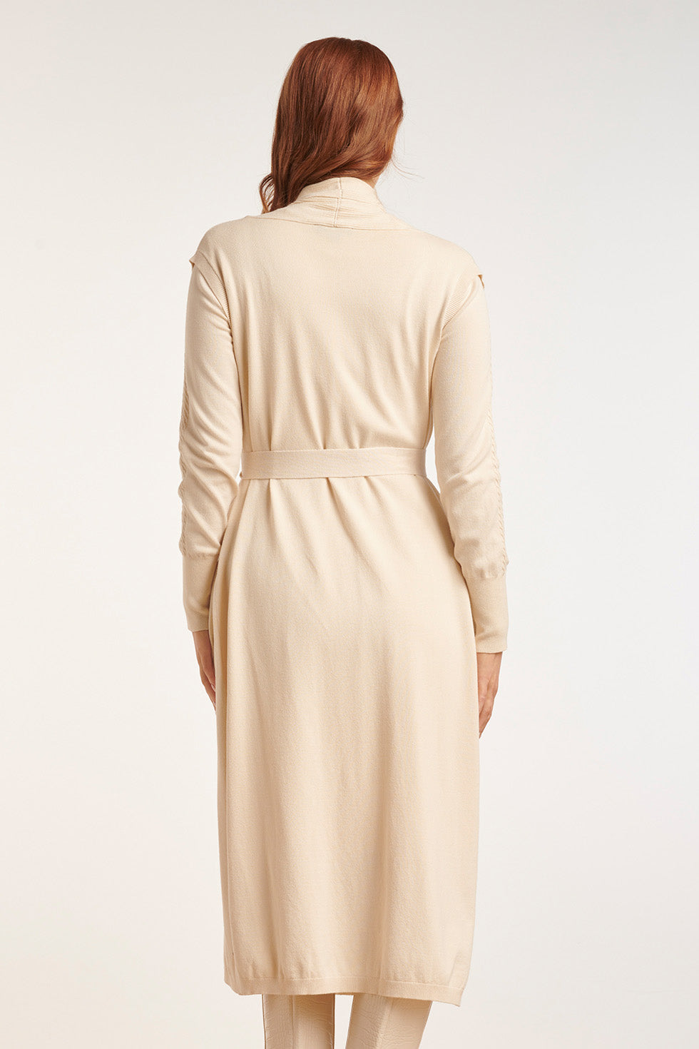 24623 BEige e Mouwloze Fijngebreide Cardigan | Sand