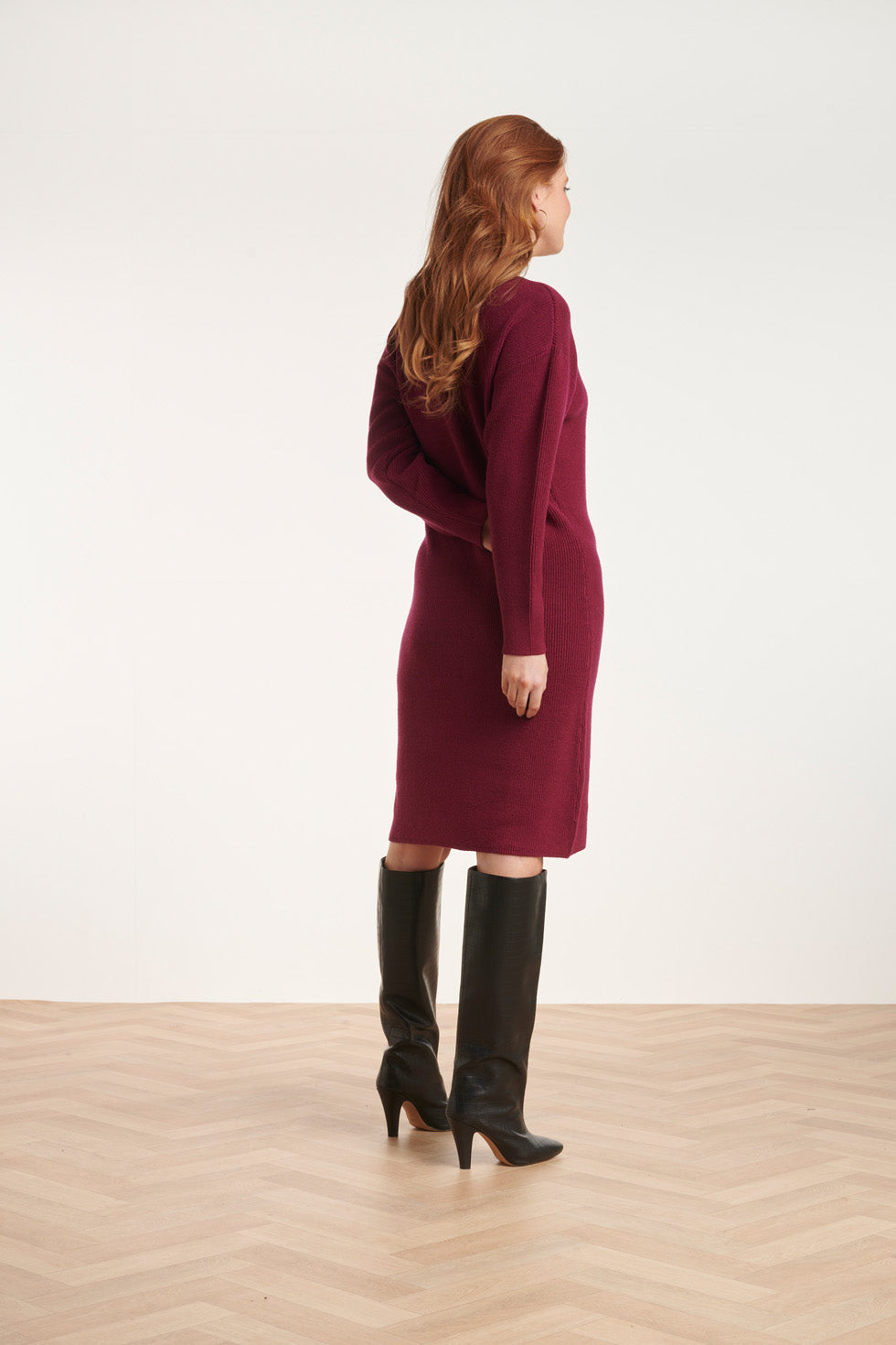 24625 Cerise Gebreide Overlapjurk | Cerise