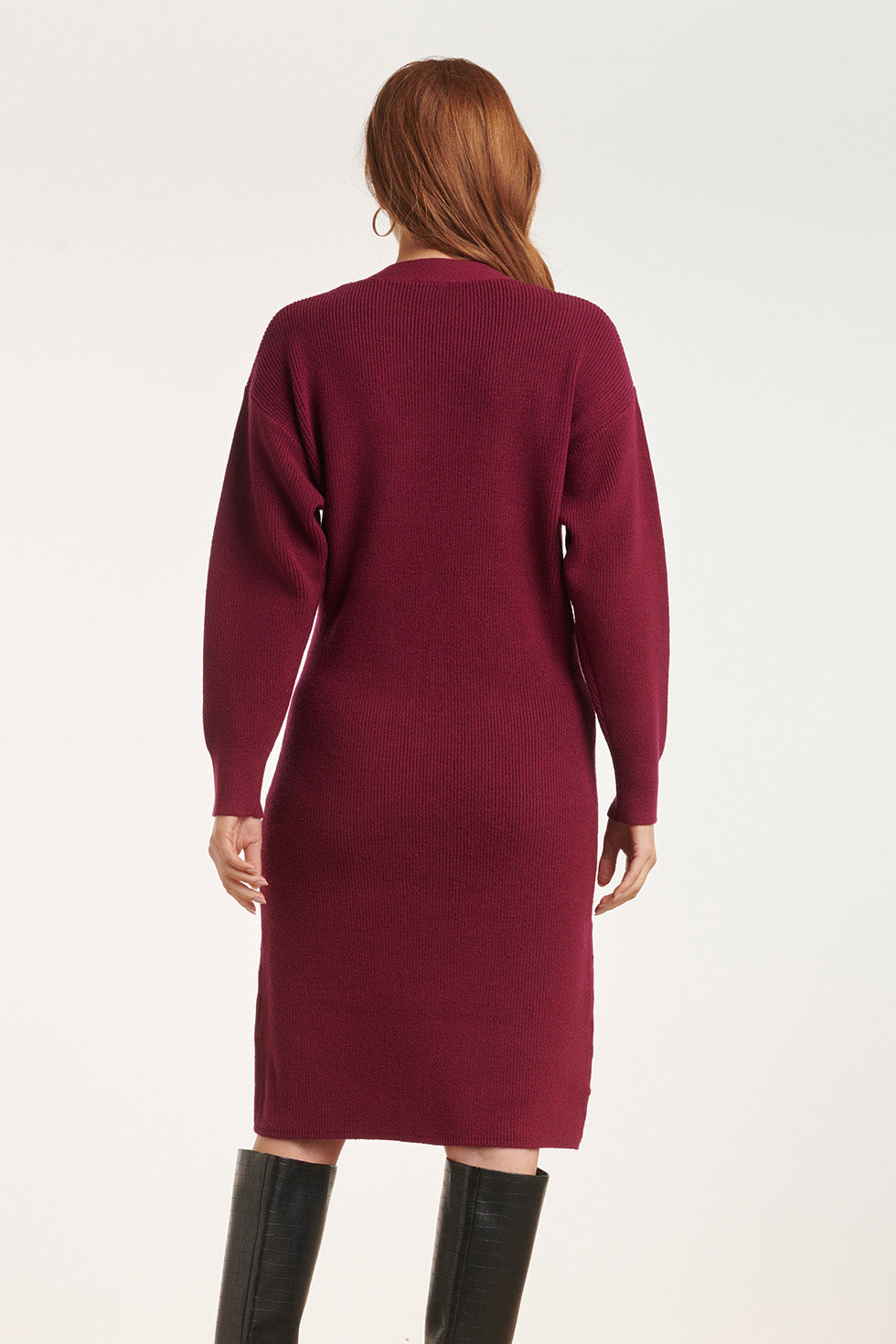 24625 Cerise Gebreide Overlapjurk | Cerise