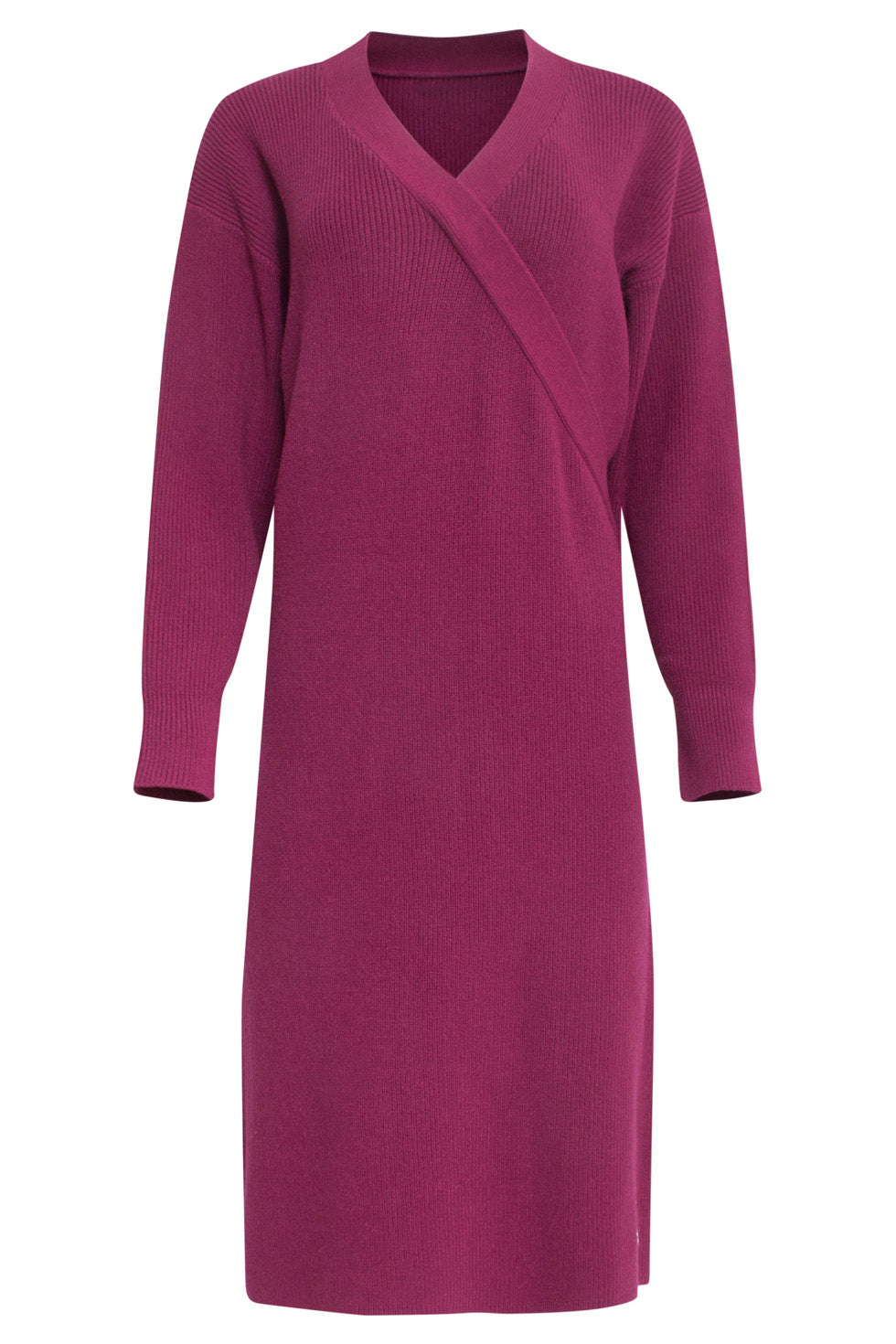 24625 Cerise Gebreide Overlapjurk | Cerise