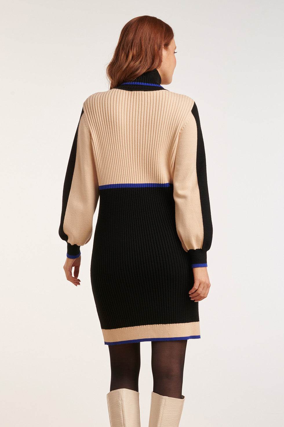 24627 Beige e blok Gebreide Jurk | Sand - Black