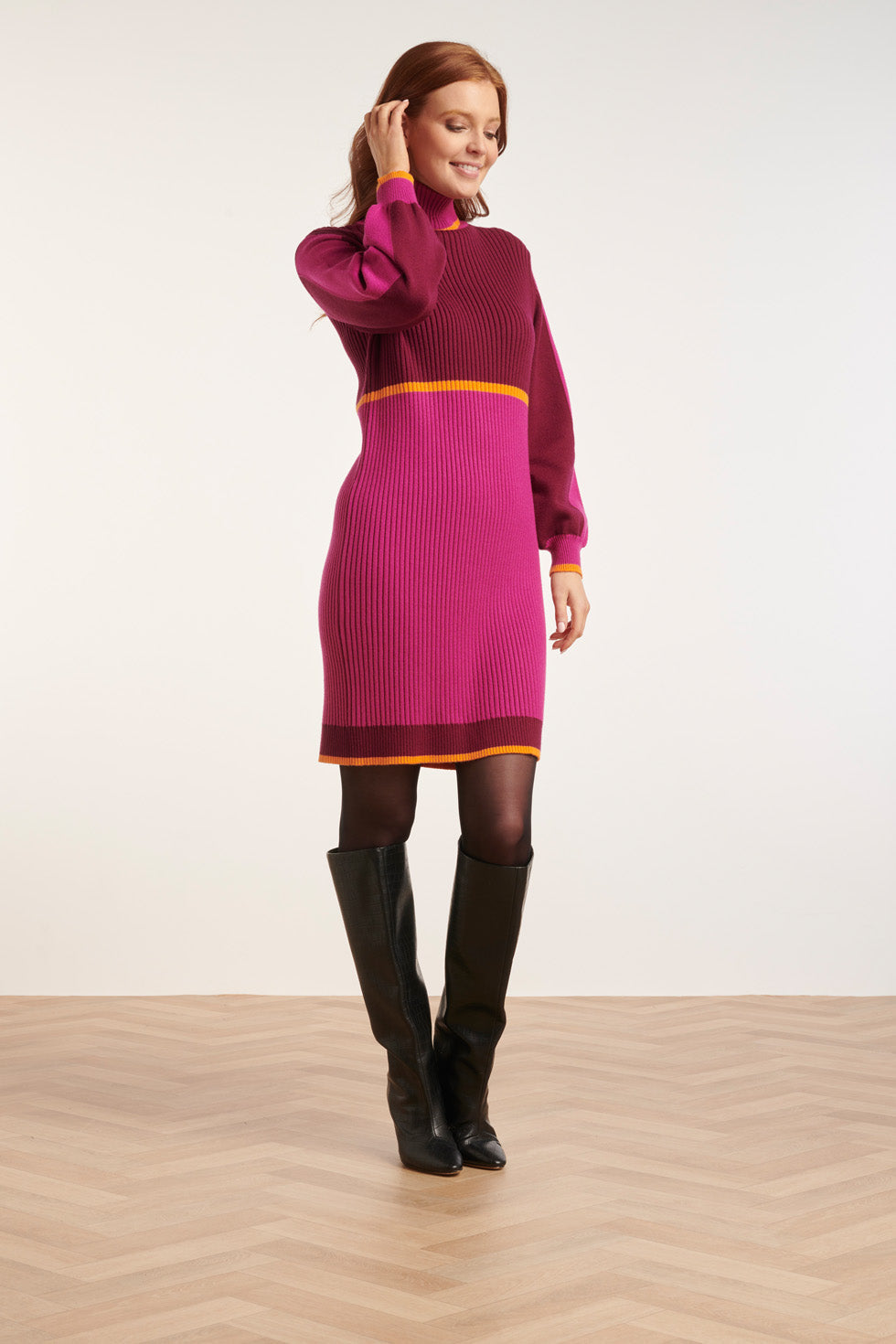 24627 blok Gebreide Jurk | Cerise - Bordeaux