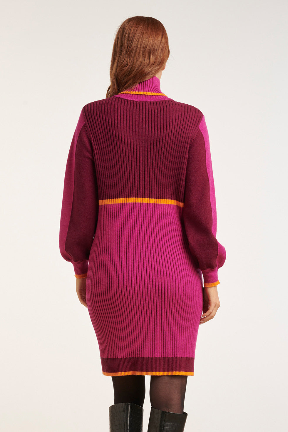 24627 blok Gebreide Jurk | Cerise - Bordeaux