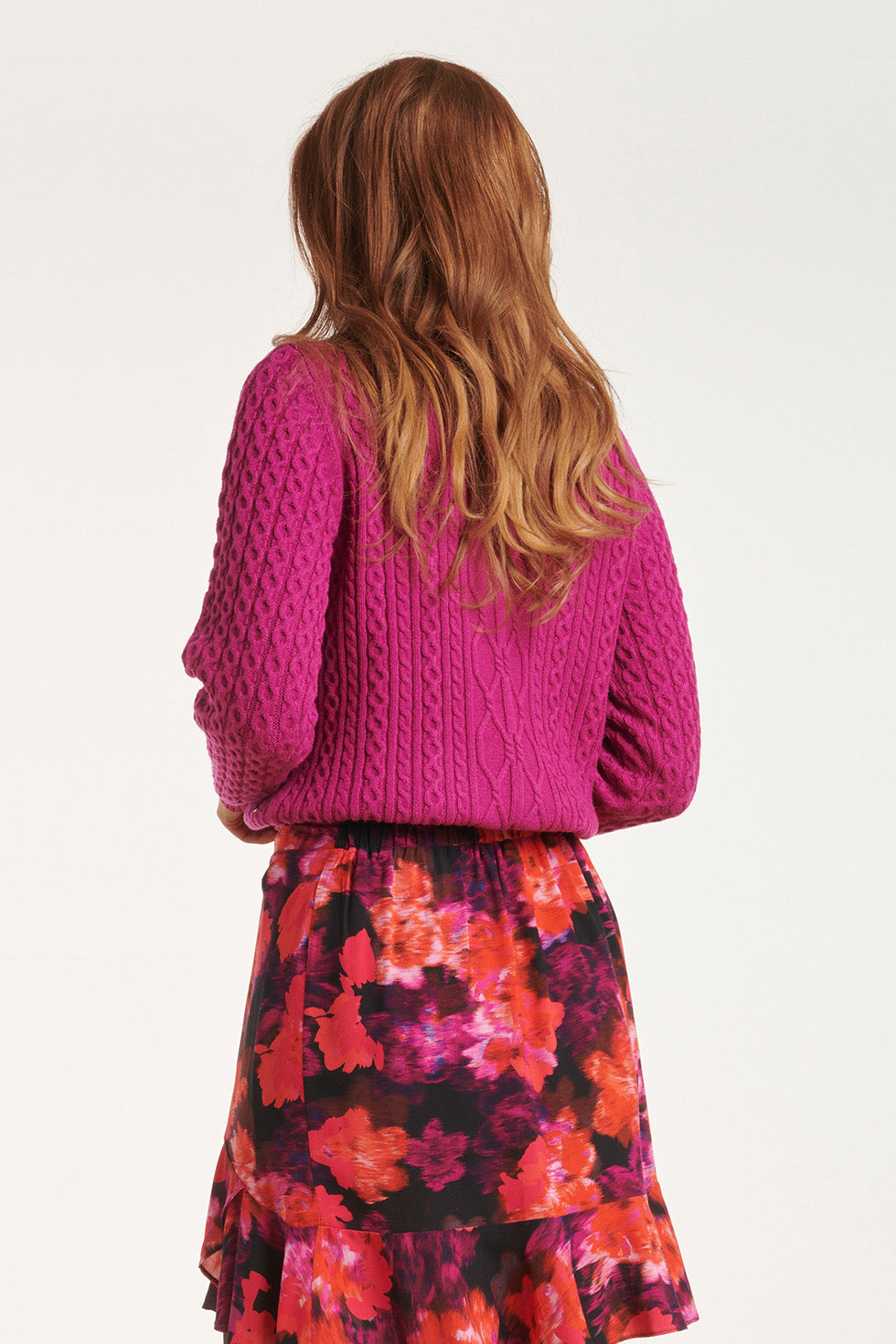 24628 Cerise Gebreid Top Met Gevlochten Structuur | Cerise