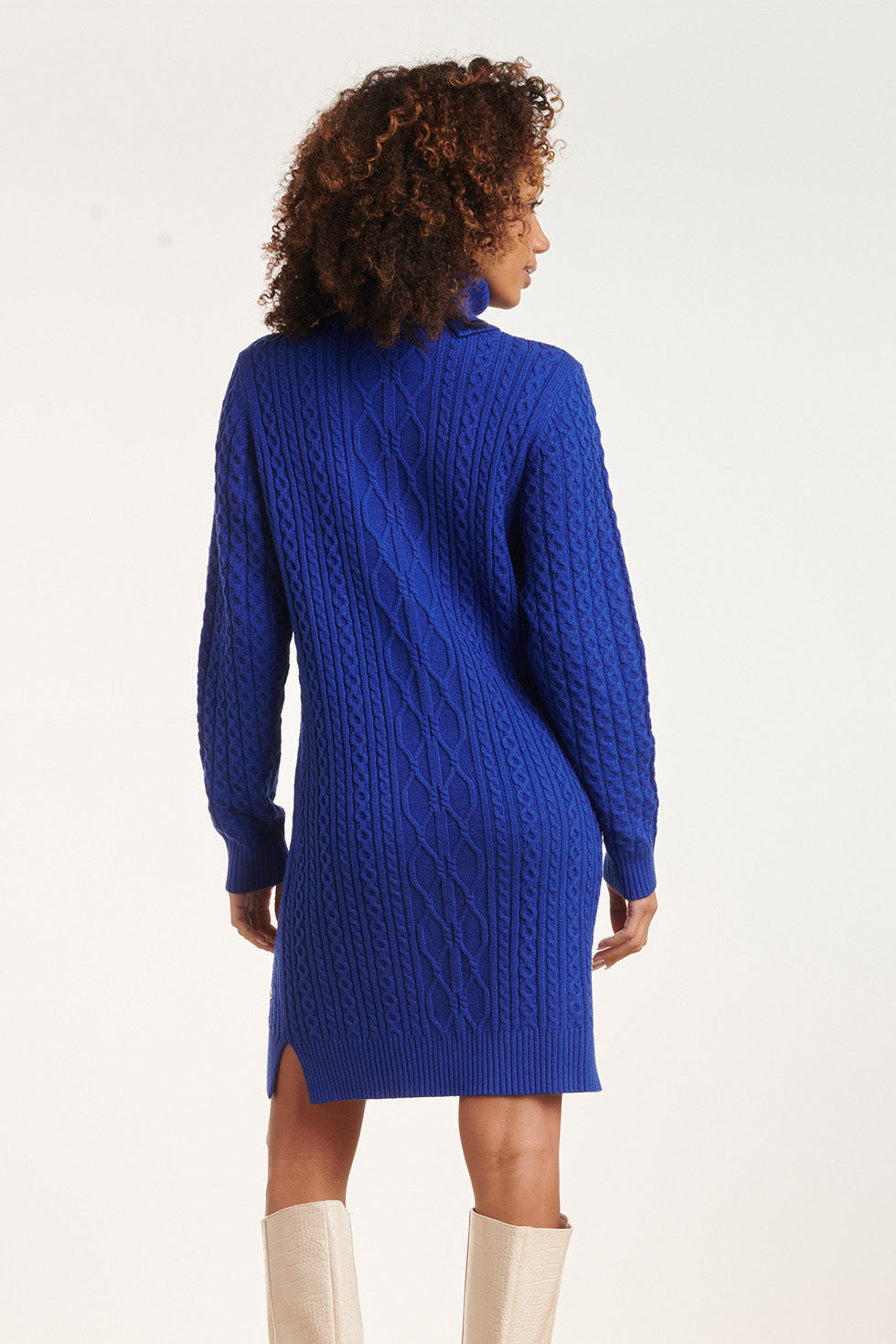 24629 Cobalt Gebreid Jurk Met Kabeltructuur | Cobalt