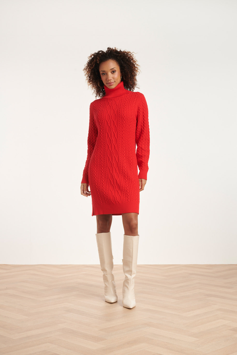 24629 Gebreid Jurk Met Vlechtstructuur | Red