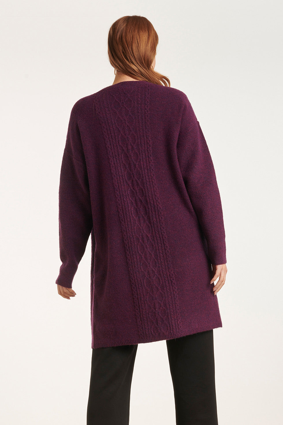 24630 Oversized Open Paarse Cardigan Met Kabeltructuur | Purple