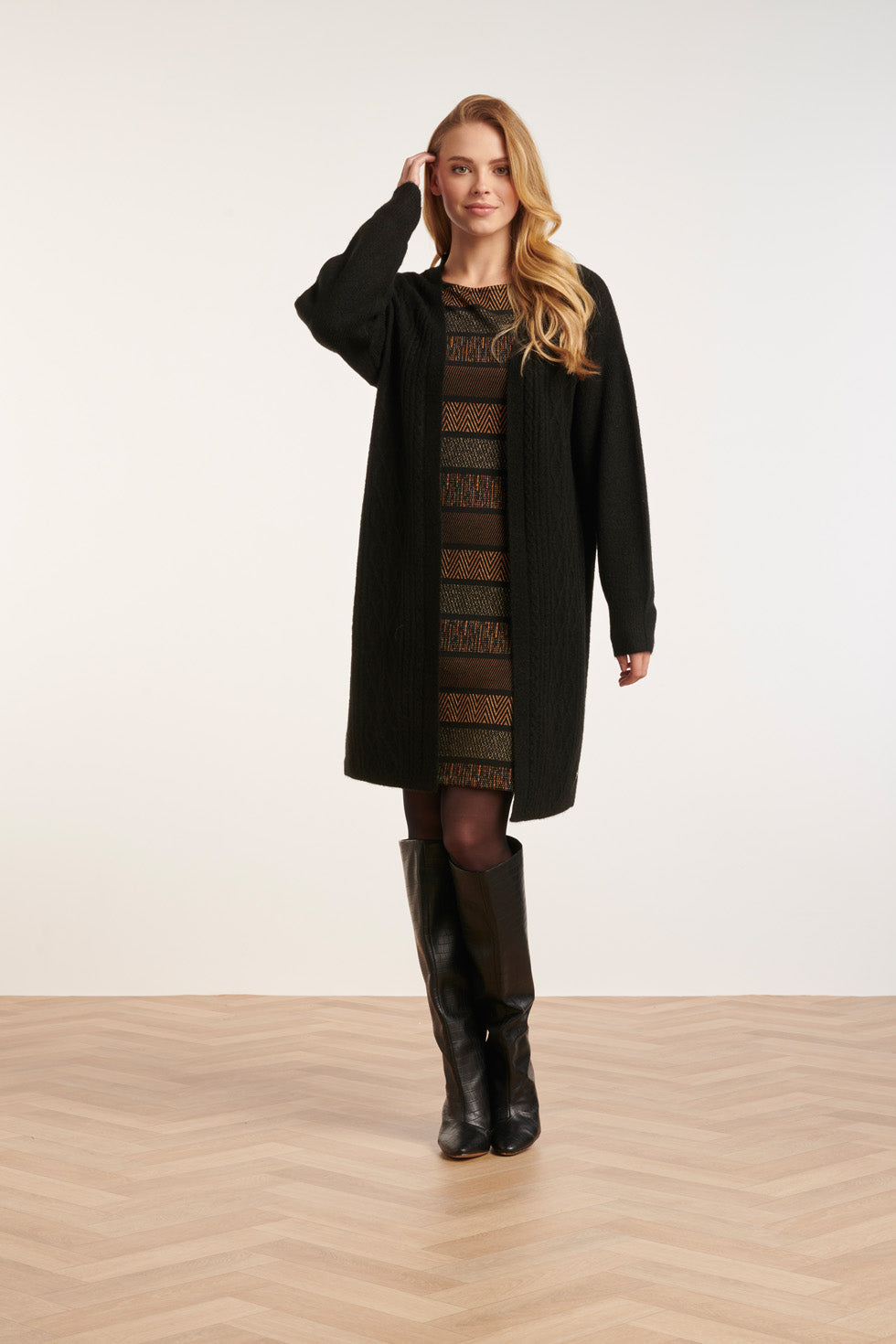 24630 Oversized Open e Cardigan Met Kabelstructuur | Black