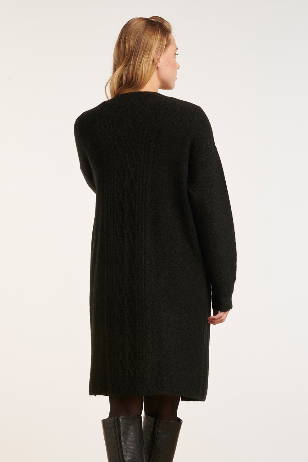24630 Oversized Open e Cardigan Met Kabelstructuur | Black