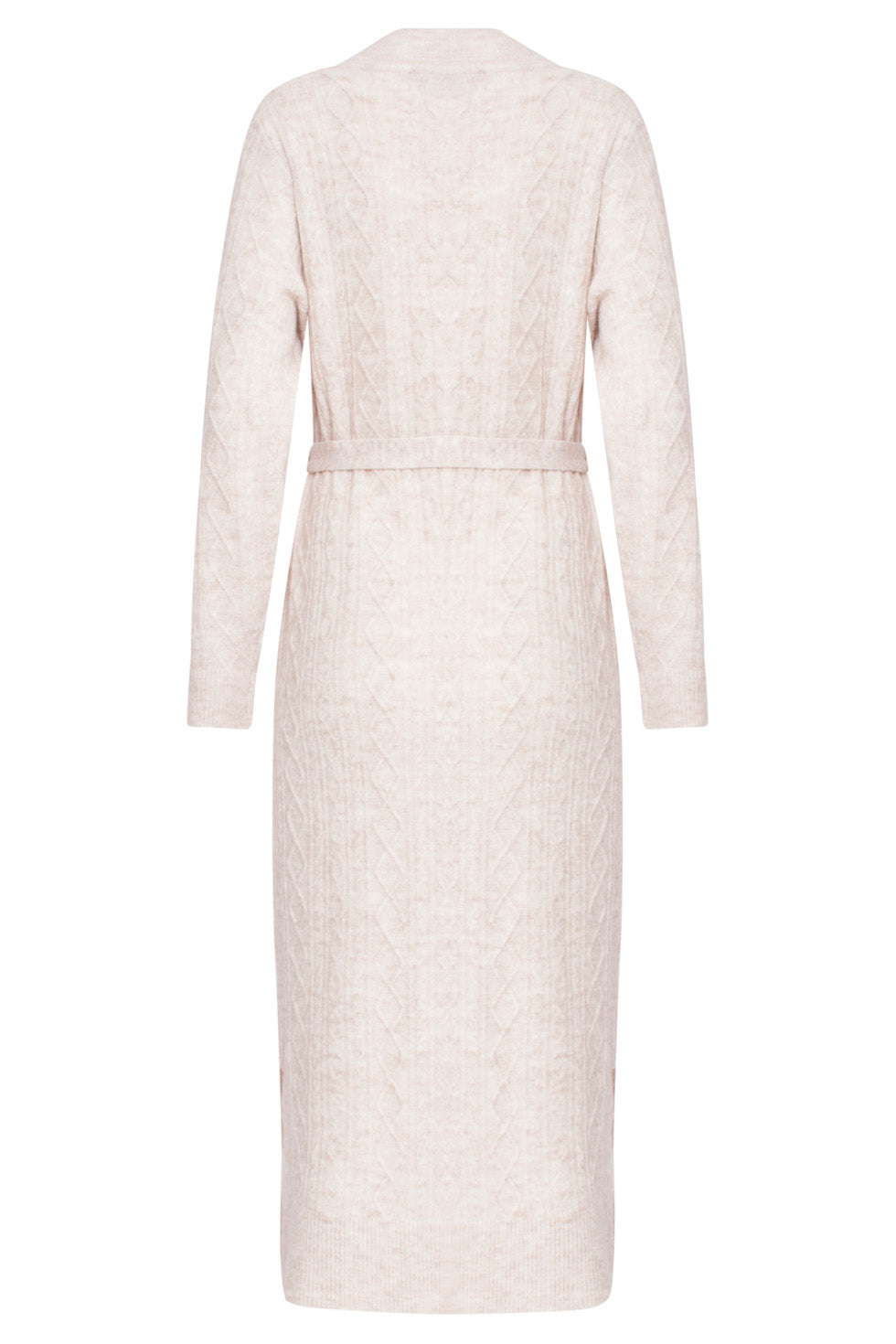 24631 Beige e Gebreide Midi Jurk Met Kabelstructuur | Sand
