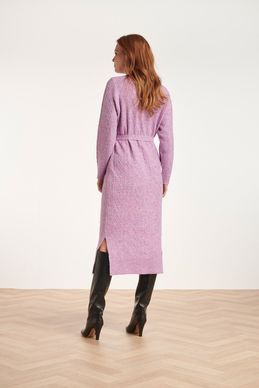 24631 Paars e Gebreide Midi Jurk Met Kabelstructuur | Lilac