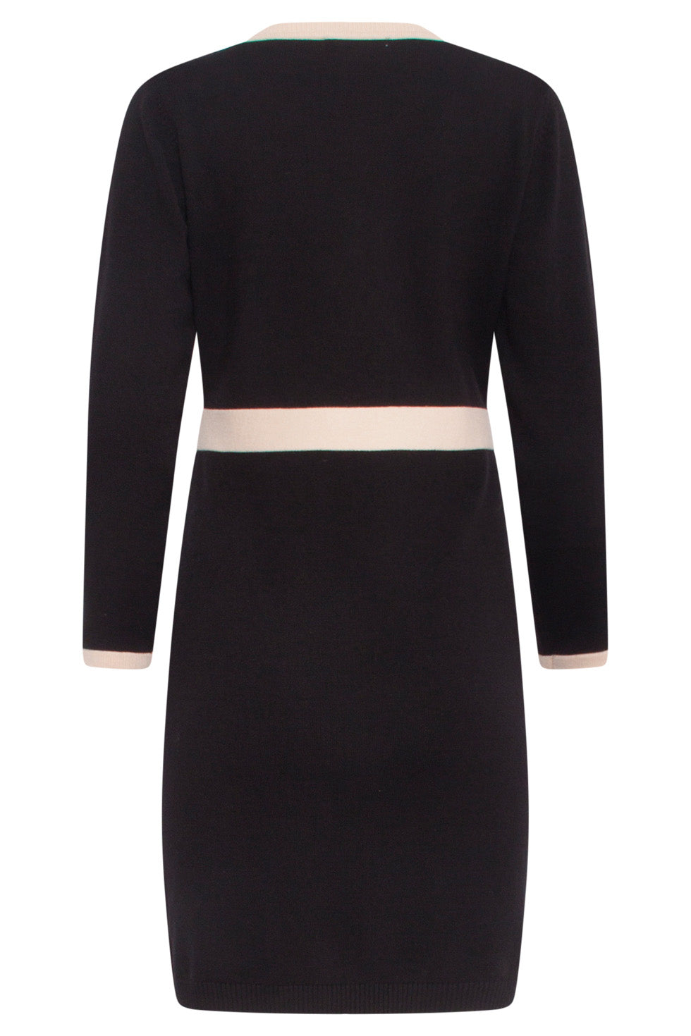 24632 Beige Bicolor Gebreide Jurk Met V-Hals | Black - Sand