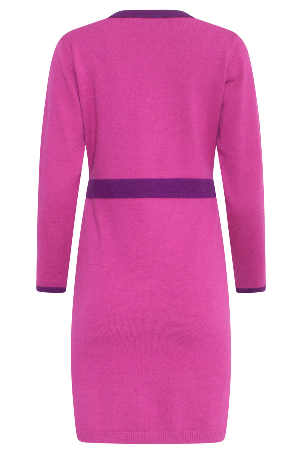 24632 Paarse Bicolor Gebreide Jurk Met V-Hals | Cerise - Purple